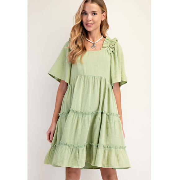 Easel Light Green Ruffle Dress - Picture 4 of 5